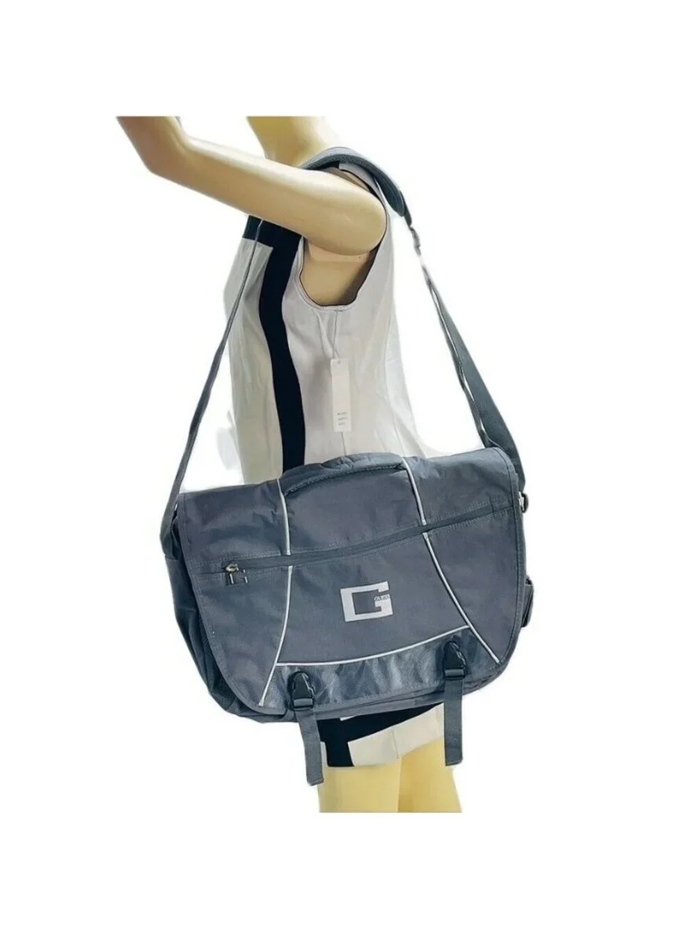 Guess Gray Messenger Bag With Adjustable Strap & Multiple Pockets